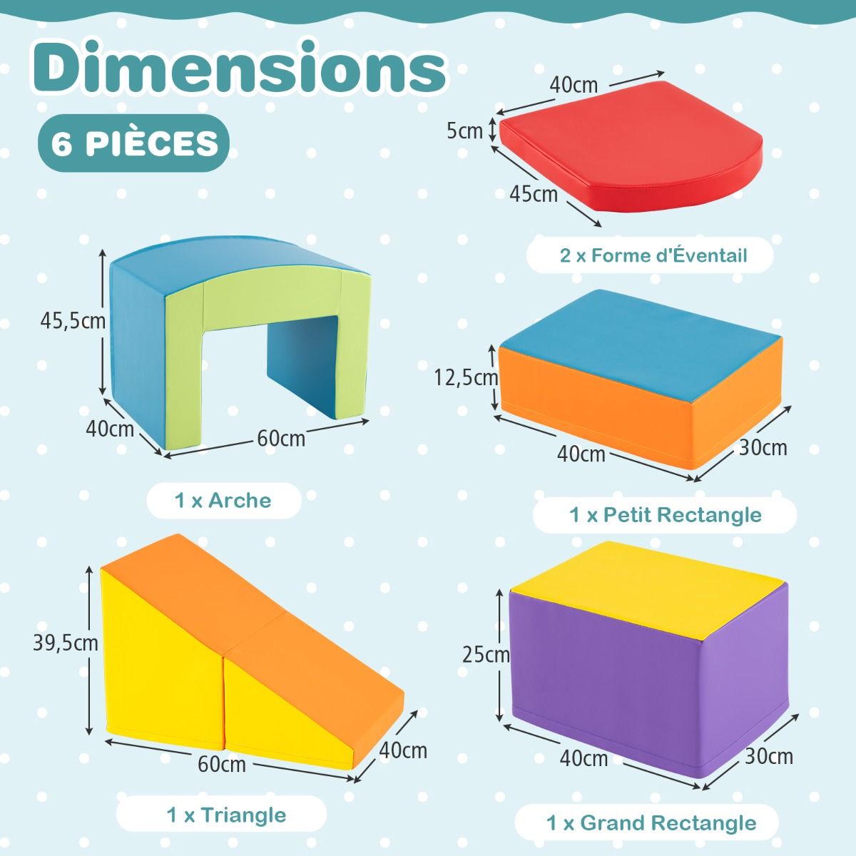 6 Blocs d’Escalade en Mousse Jeu d’Escalade pour Tout-Petits Jeu d’Activité d’Escalade Coloré Tunnel Escaliers et Rampe pour 12+ Mois Coloré/Bleu/Violet -