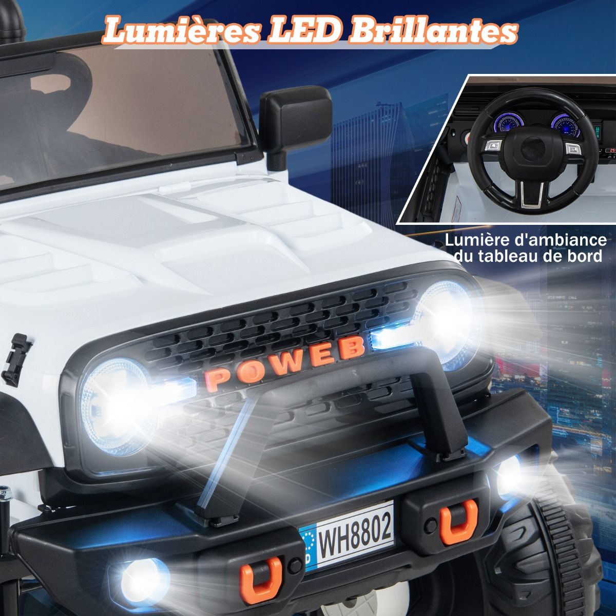 Voiture lectrique 24v pour Enfants 2 Places Tlcommande Musique Histoire Klaxon Usb Fonction de Dmarrage Lent Suspensions  Ressort Blanc/Noir/Rose/Violet -