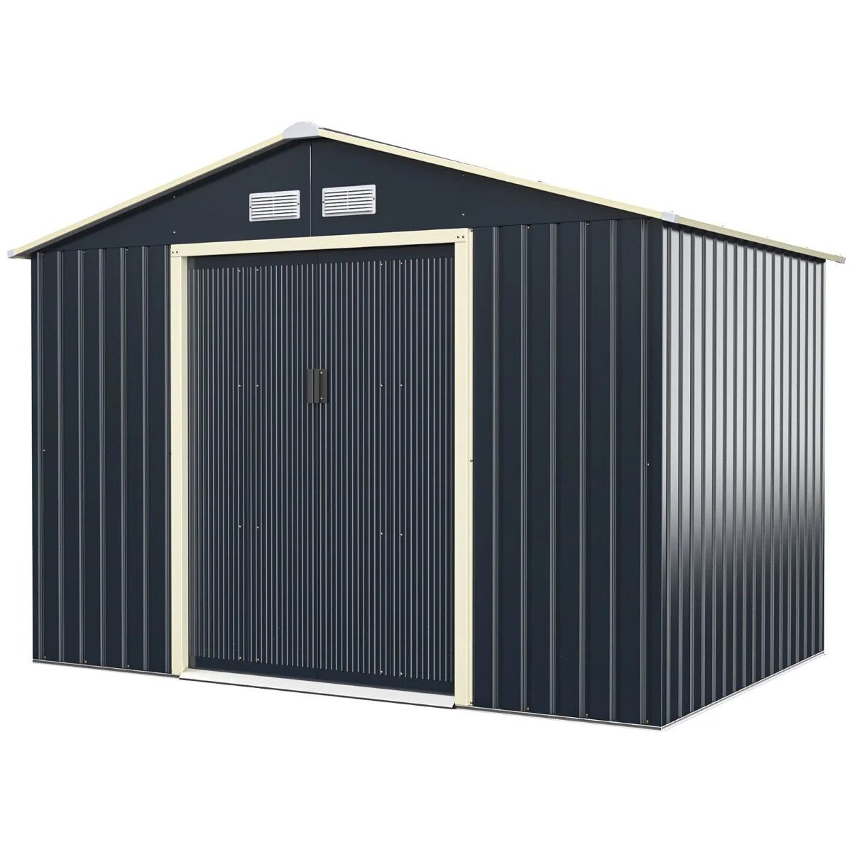 Abri de jardin en métal 5,29 277 x 191 x 202 cm avec 2 portes coulissantes verrouillables 4 trous d’aération pour vélo gris 20_0007629 -