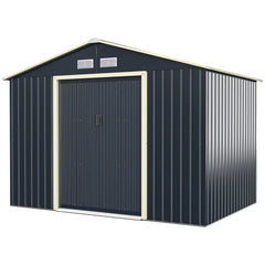 Abri de jardin en métal 5,29 277 x 191 x 202 cm avec 2 portes coulissantes verrouillables 4 trous d’aération pour vélo gris 20_0007629 -