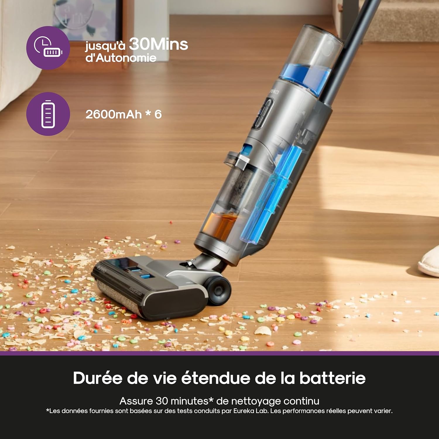 Eureka Rapidwash NEW430 Aspirateur Laveur sans Fil, 15000Pa, 0.8L/0.45L Double Réservoir pour Sols Durs et Poils d'Animaux, avec Navigation Vocale, Auto Nettoyage et Séchage
