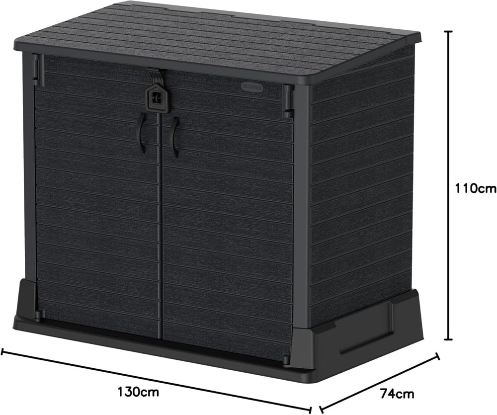 Duramax StoreAway 1200L Plastic Garden Shed/ Flat Lid,Outdoor Storage Shed,Wheelie Bin Hideaways,Wheelie bin box,Durable Construction,Ideal for Bikes,BBQs & 2x 240L Bins,145x85x125 cm,Brown