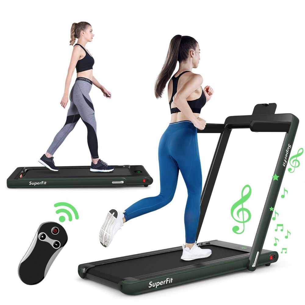 2 en 1 Tapis de Course Electrique Pliable 1  12 Km/H avec Haut-parleur Bluetooth Tlcommande Moteur 0,75HP Vert/Blanc/Noir/Rouge/Or/Noir et Argent/Bleu -