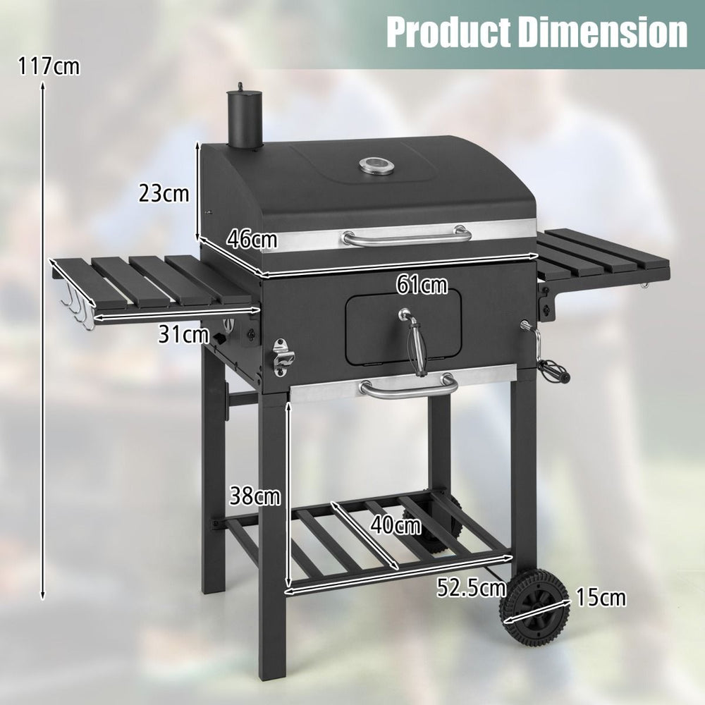 Barbecue  Charbon de Bois Portable avec 2 Tables d'Appoint Noir -