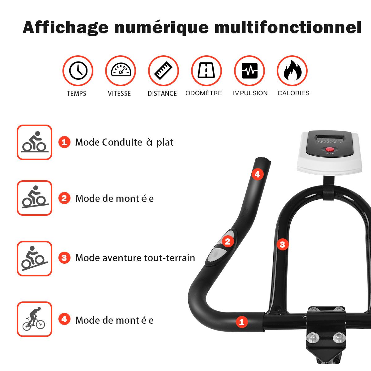 Vlo D檃ppartement Vlo Silencieux avec Courroie et Roue D檌nertie en Fer de 10kg Guidon et Selle Ajustable Noir + Rouge -