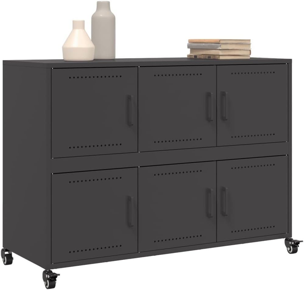 vidaXL Buffet, Armoire avec Porte, Placard avec Rangement, Organisateur de Salle de Séjour Salon Maison Intérieur, Noir 100,5x39x72 cm Acier