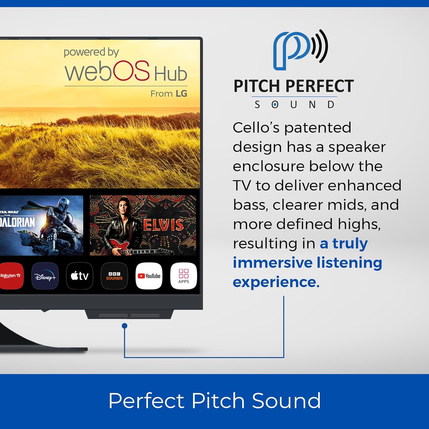 Cello C2224WS Trav 22" Zoll Smart Full HD 12V Camping Reise TV Rahmenlos Triple Tuner Bluetooth WebOS by LG Pitch Perfect Lautsprecher Wohnmobil LKW Boot [2024]