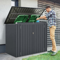 Abri de Stockage en Métal Galvanisé pour Poubelles Extérieur Abri de Jardin Verrouillable avec Toit Ouvert 2 Portes 172X95,5X130CM Gris -