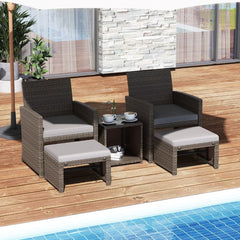 Ensemble Meuble de Salon 5PCS Salon de Jardin en Rotin PE avec Coussin pour Balcon Piscine Terrasse Gris/Blanc -