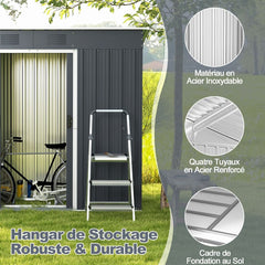 Abri de Jardin Métal 2,4 ㎡ Toit Monopente Cabane de Jardin 2 Portes Coulissantes Verrouillables Fondation 2 Trous d'Aération Gris -