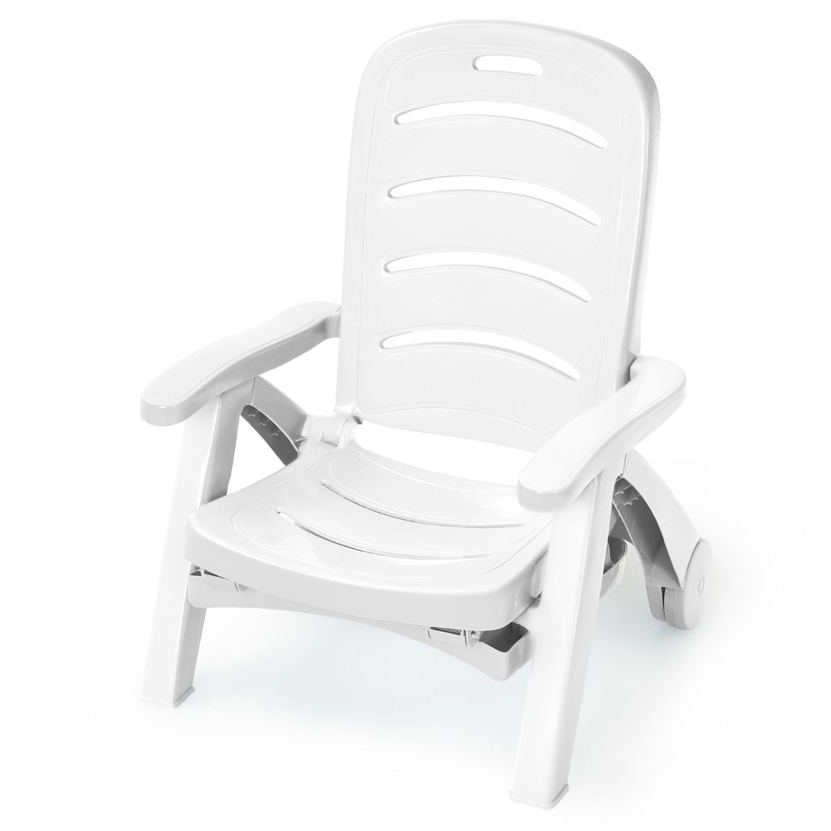 Chaise Longue Pliable Dossier Inclinable à 5 Positions avec Roues Intégrées pour Terrasse Jardin Piscine 150 kg Gris/Blanc/Bleu -