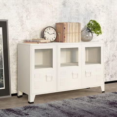 vidaXL Buffet Industriel Armoire Latérale Meuble de Rangement Armoire de Rangement Salle de Séjour Maison Intérieur Blanc 105x35x62 cm Métal et Verre
