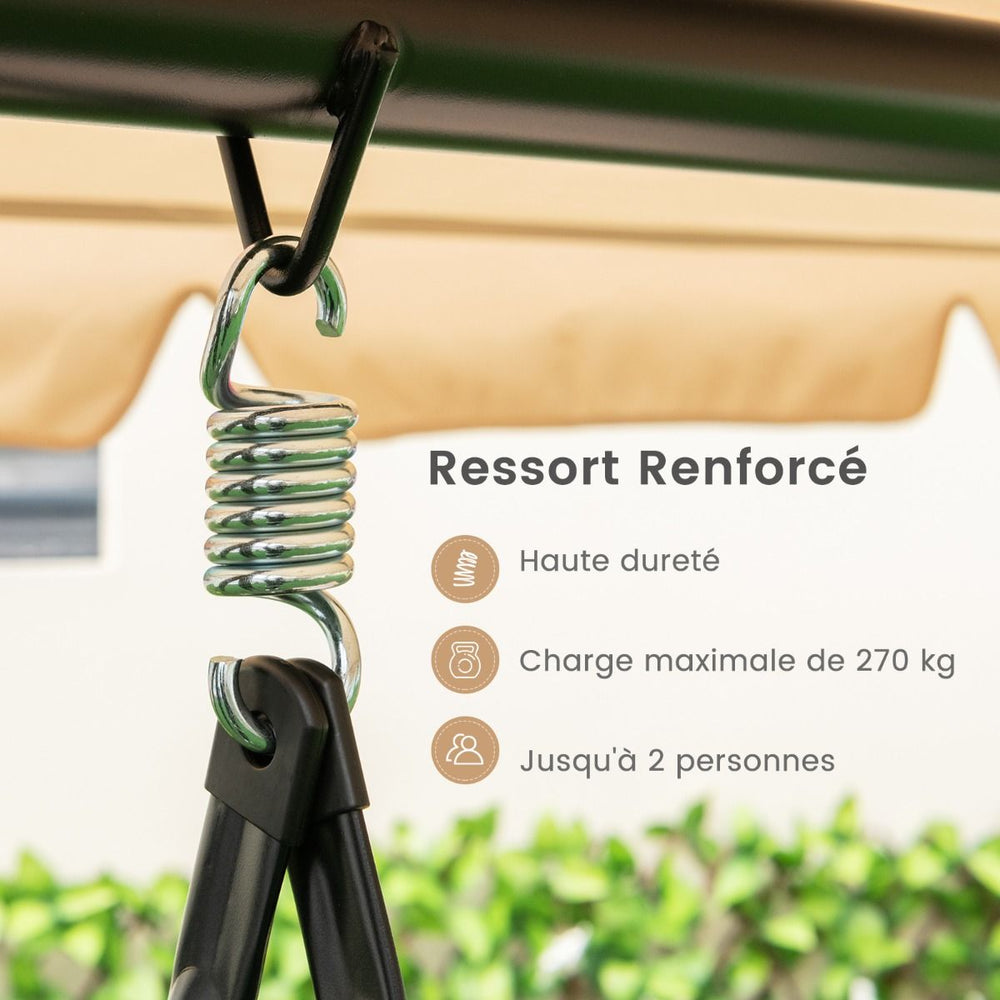 Balancelle d'Extrieur Convertible 2 Places avec Lit Plat Hamac de Terrasse avec Auvent Rglable et Coussin Amovible Pour Jardin -