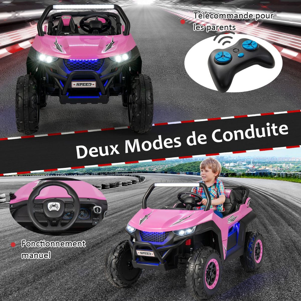 Voiture lectrique Enfant 12 V Tlcommande pour 3-8 Ans 2 Vitesses Ressort de Suspension Charge 59KG 118x74x71CM Noir/Rose/Rouge -