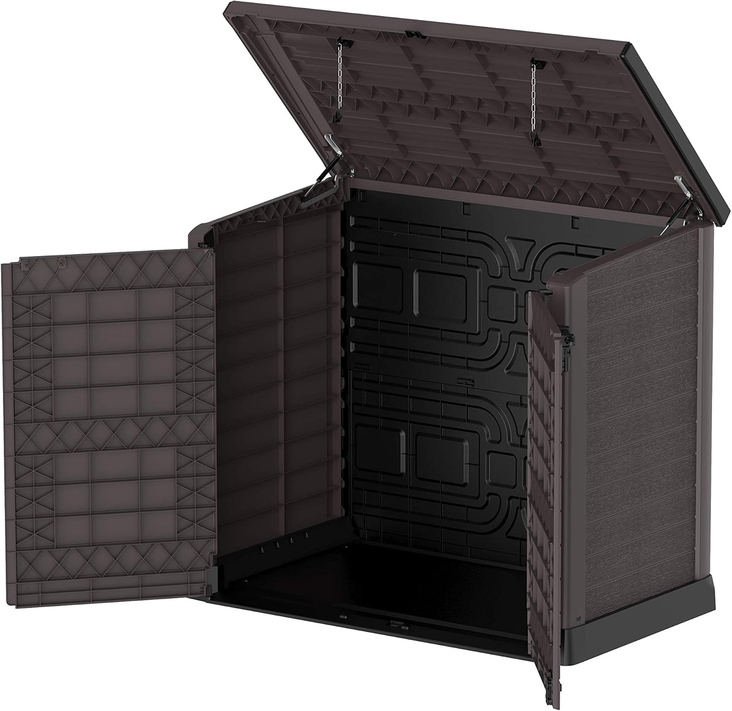 Duramax StoreAway 1200L Plastic Garden Shed/ Flat Lid,Outdoor Storage Shed,Wheelie Bin Hideaways,Wheelie bin box,Durable Construction,Ideal for Bikes,BBQs & 2x 240L Bins,145x85x125 cm,Brown