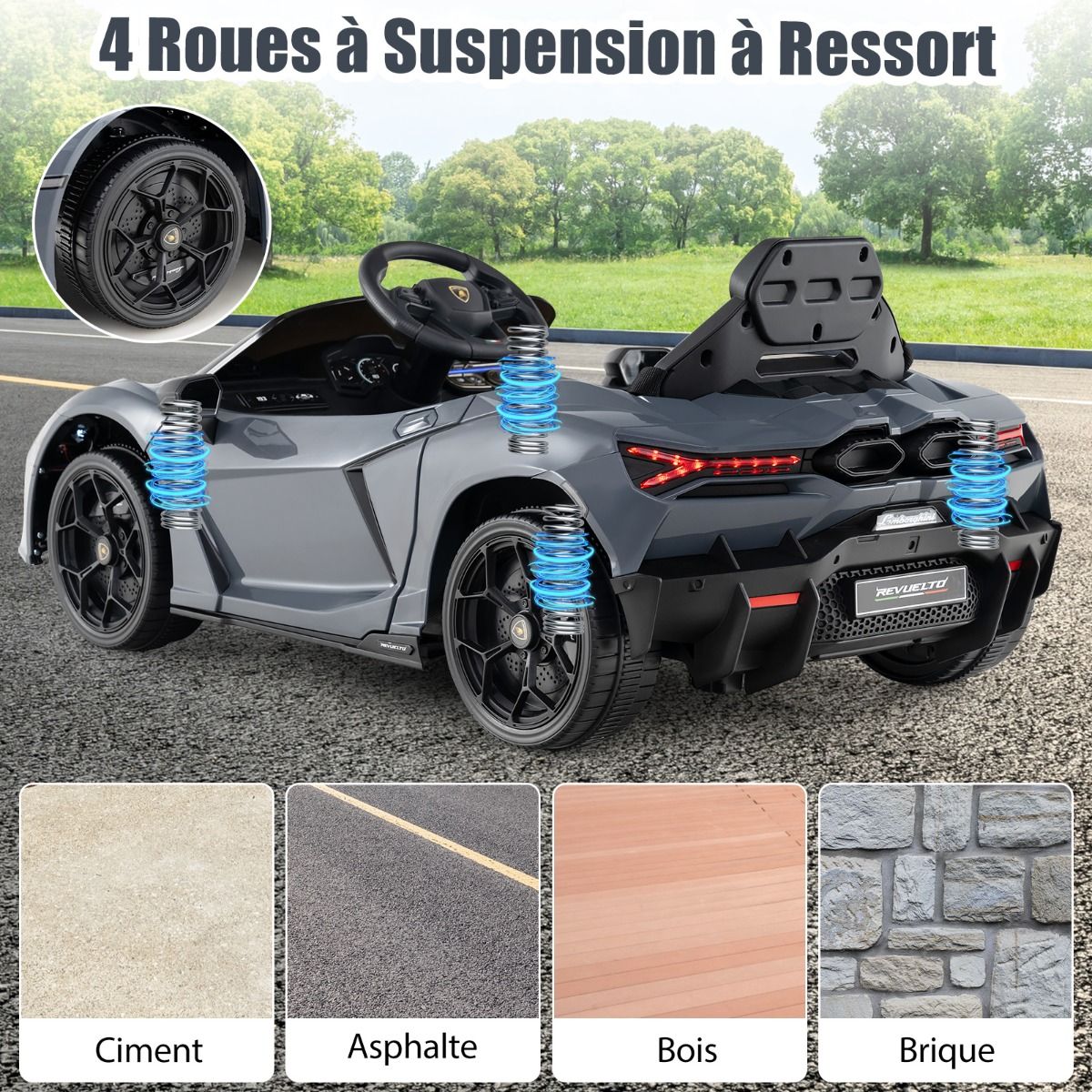 Voiture Electrique 12V pour Enfants Sous Licence Revuelto Télécommande Portes Hydrauliques pour 37-95 Mois Gris/Orange -