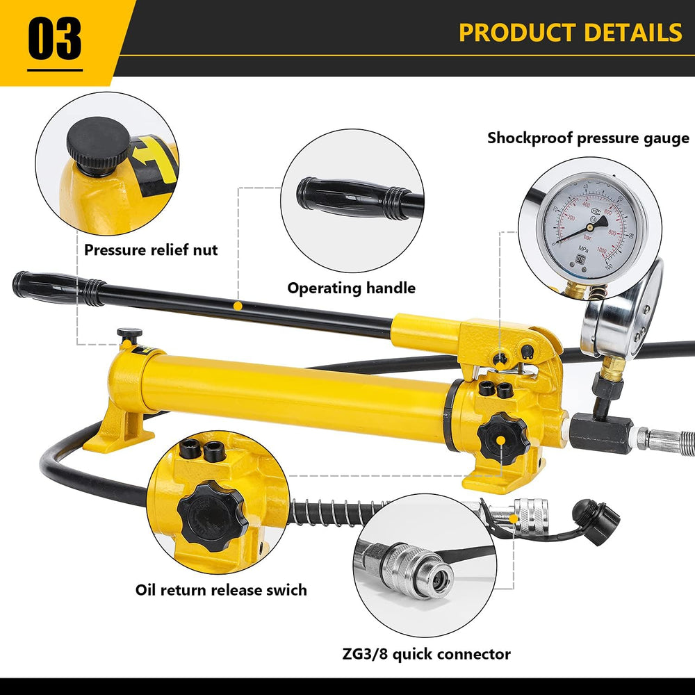 CGOLDENWALL CP-700 Pompe Hydraulique Manuelle avec Tuyau de 1 8m Haute Pression 700kg/cm² Contenu en Huile 900cc pour Utilisation avec Variété d'Outils Hydrauliques