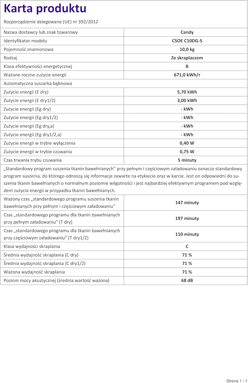 Sèche linge Condensation CSOEC10DG-S -