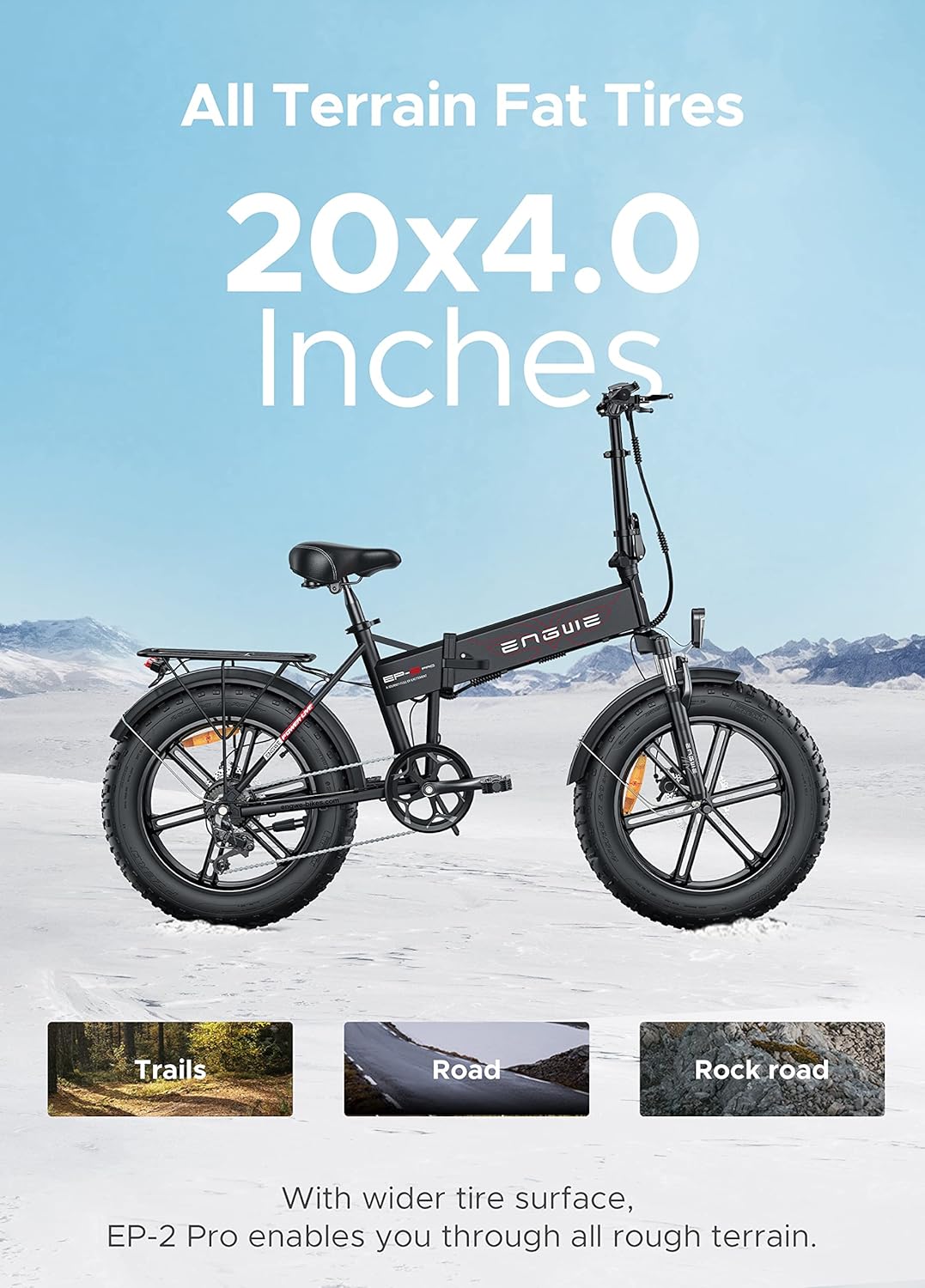 EP-2 Pro Vélo électrique Pliable 20 × 4.0 Fat Bike Electrique 7 Vitesses avec Batterie Amovible 48V 13Ah Autonomie 120km Tout-Terrain & VTT & Plage & Neige -