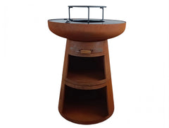 Barbecue rond avec plaque ronde en acier et grille en acier corten -