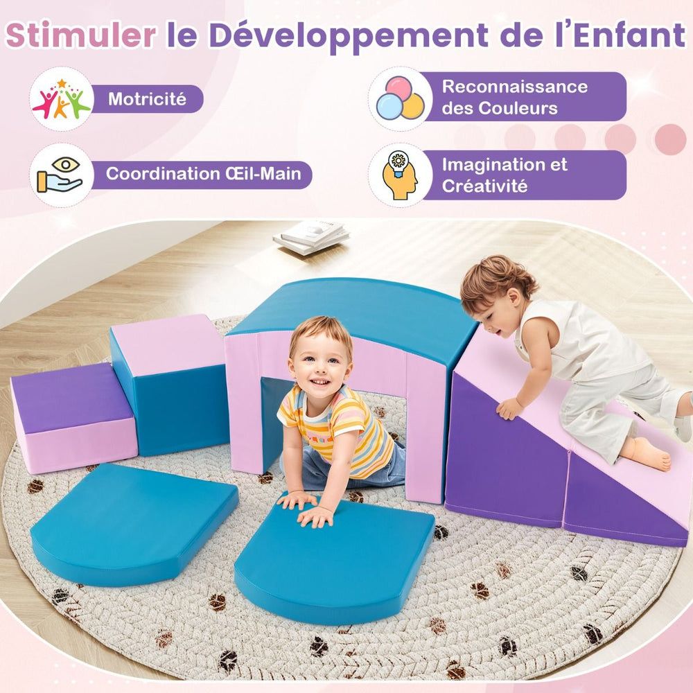 6 Blocs d’Escalade en Mousse Jeu d’Escalade pour Tout-Petits Jeu d’Activité d’Escalade Coloré Tunnel Escaliers et Rampe pour 12+ Mois Coloré/Bleu/Violet -