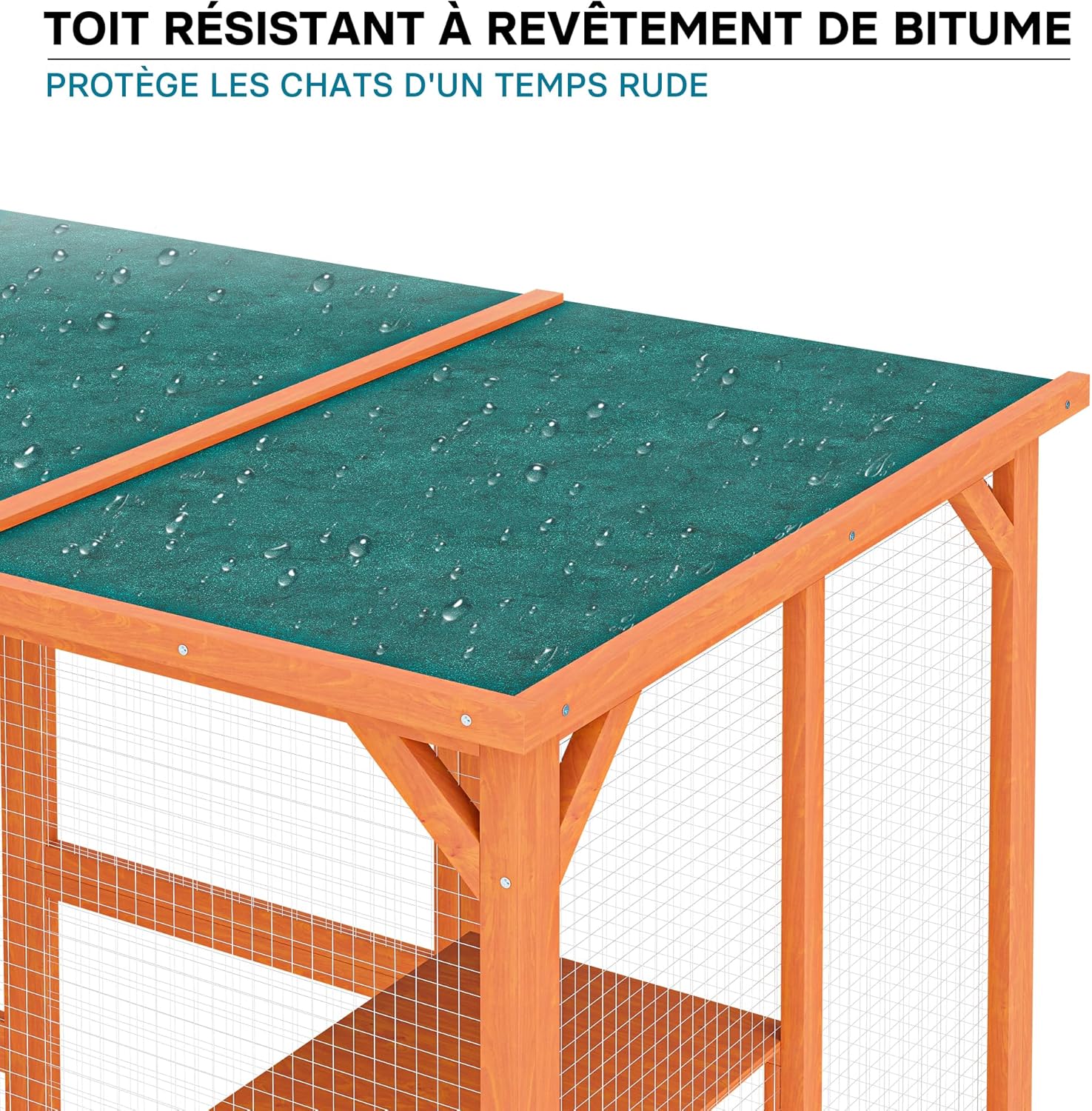 Wiltec Enclos extérieur – 168 x 82 x 166,5 cm – en Bois de Sapin et avec Grillage – Parc pour Chat résistant aux intempéries – avec 6 Zones de Repos – Félins