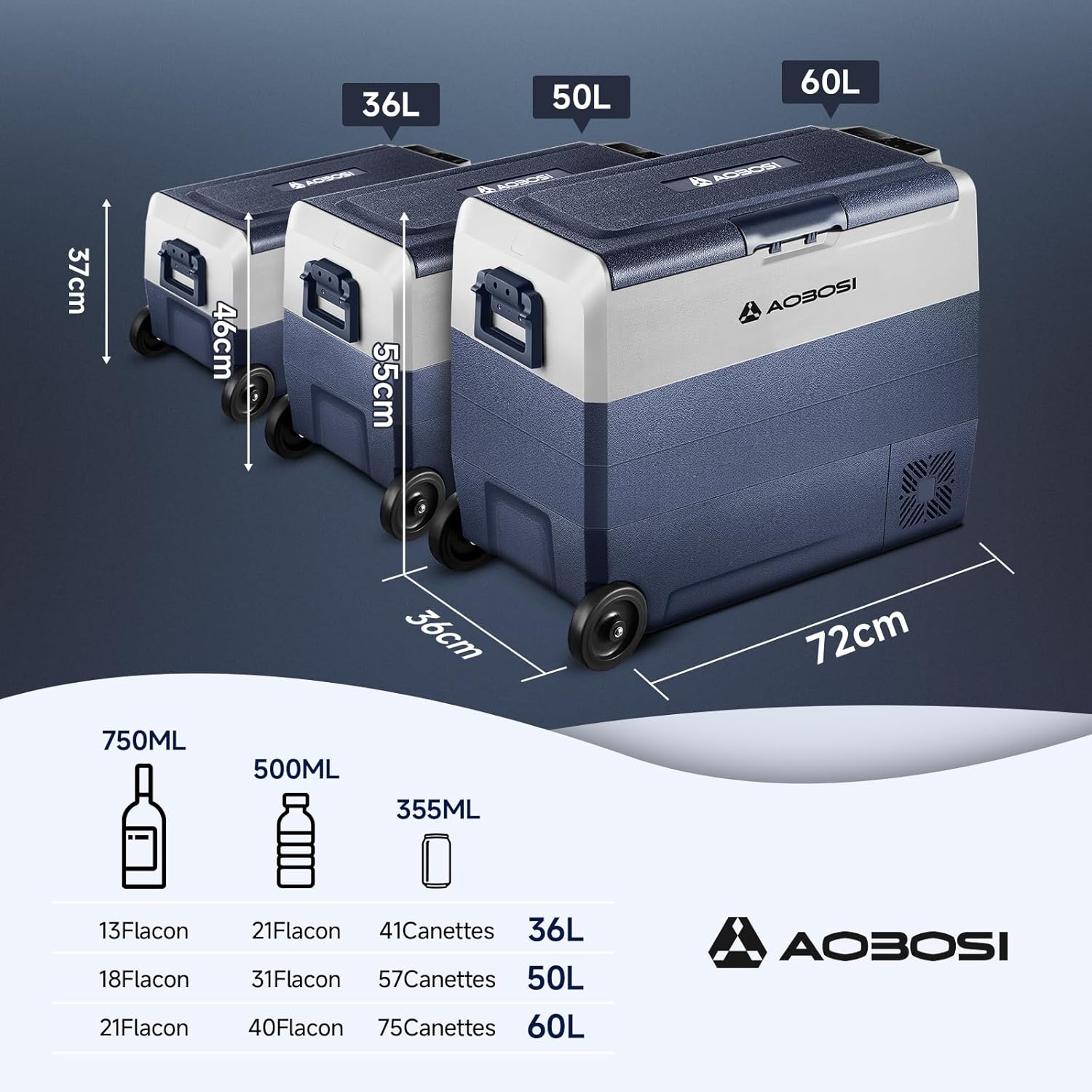 AAOBOSI Glaciere a Compression 36l, Glaciere Electrique Double Zone WiFi APP, 12 V/24 V et 100-240 V Frigo Camping, -20 ℃ à 20 ℃, pour Voiture, Camion, Bateau, Camping, Car, Caravanes,Voyageant,Maison