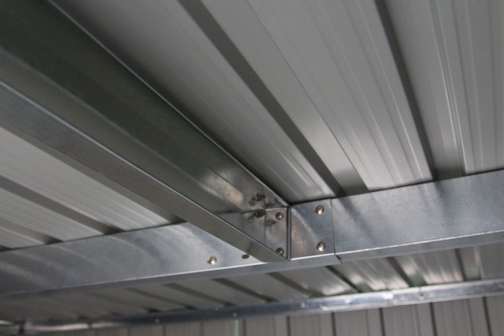 Abri de Jardin en Tôle Galvanisée Cabane de Rangement à Outils Porte Double 2 Aérations,277x191x192cm,Gris et Blanc -