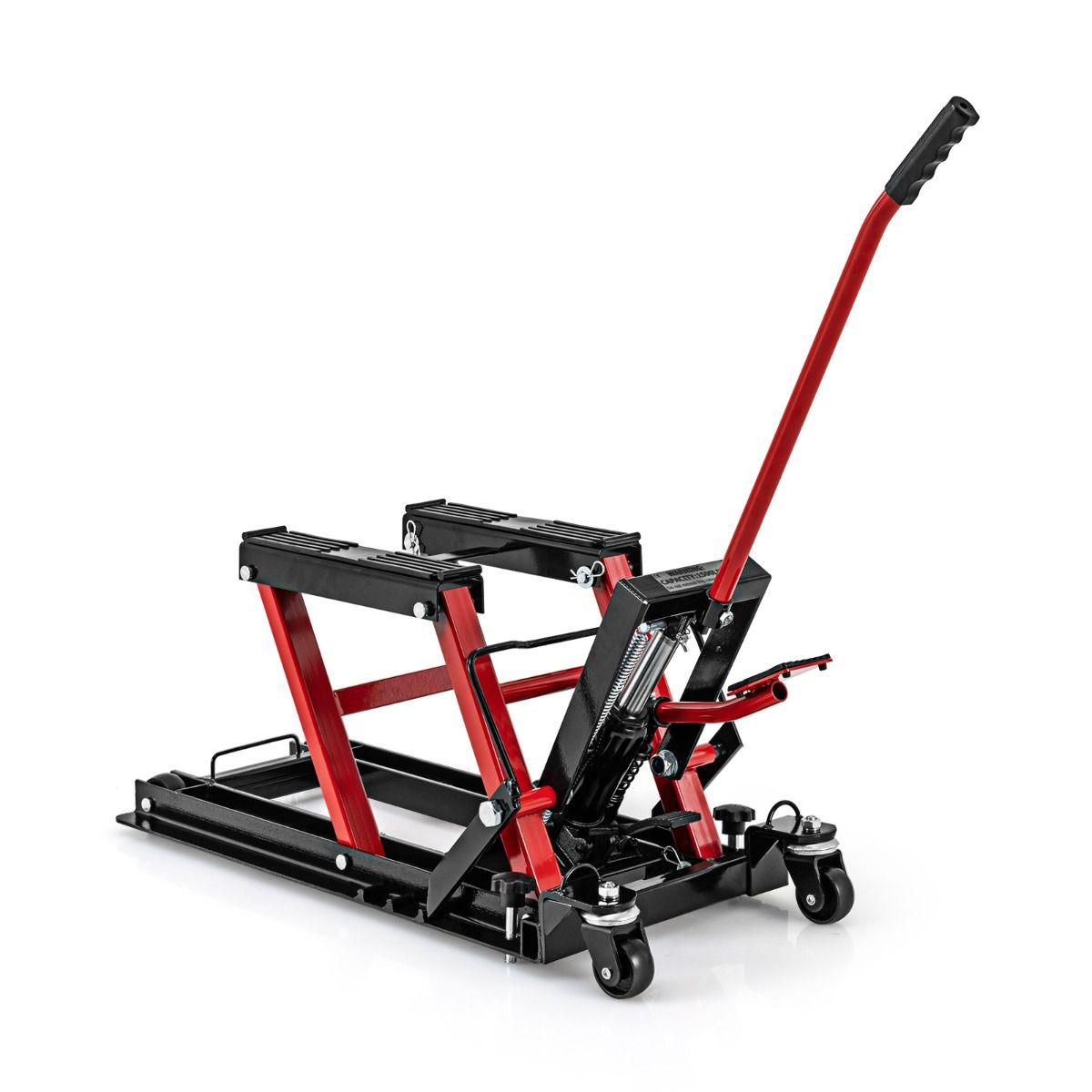 Cric Hydraulique pour Moto Capacité de 680 kg Table Élévatrice Moto Plateforme Réglable en Hauteur sur 3 Niveaux Rouge/Noir -