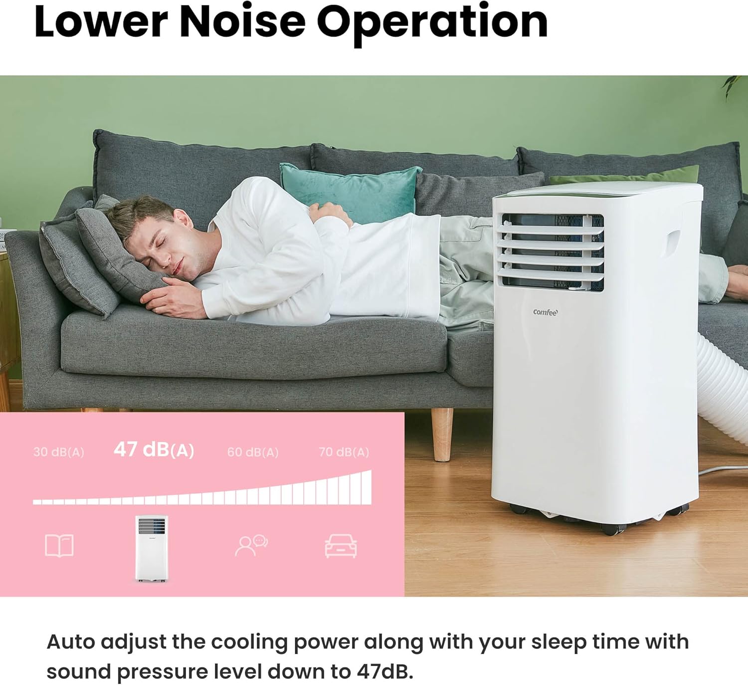 COMFEE' Climatiseur Mobile 9000 BTU/h 2,6kW, 3-EN-1 Refroidisseur Déshumidificateur Ventilateur, Fonction Follow me, Minuterie, Mode nuit, Pour salon et maison de 33㎡/88m³, MPPH-09CRN7, R290