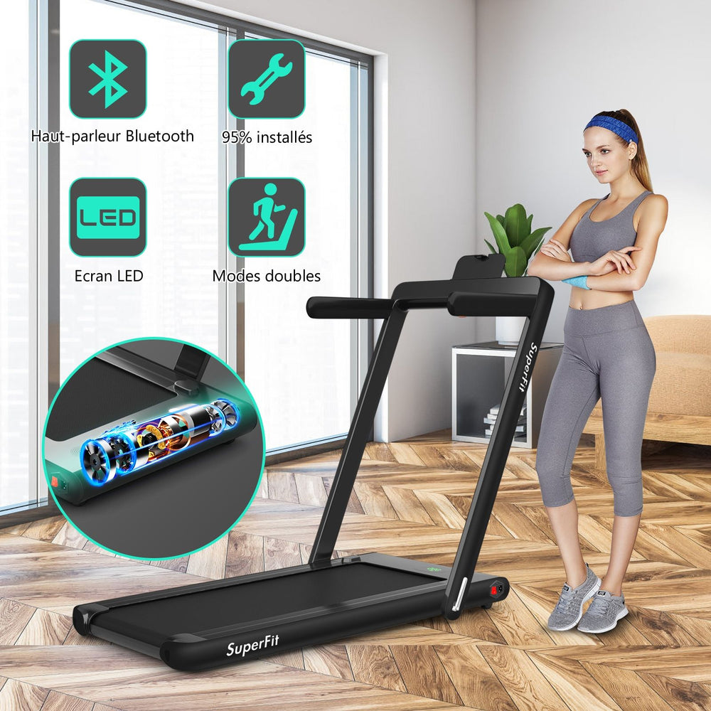 2 en 1 Tapis de Course Electrique Pliable 1  12 Km/H avec Haut-parleur Bluetooth Tlcommande Moteur 0,75HP Vert/Blanc/Noir/Rouge/Or/Noir et Argent/Bleu -