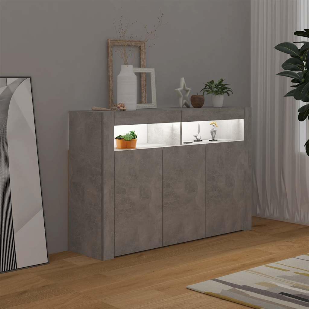 vidaXL Buffet avec Lumières LED, Meuble de Rangement, Armoire de Rangement, Organisateur de Salon Salle de Séjour Intérieur, Gris Béton