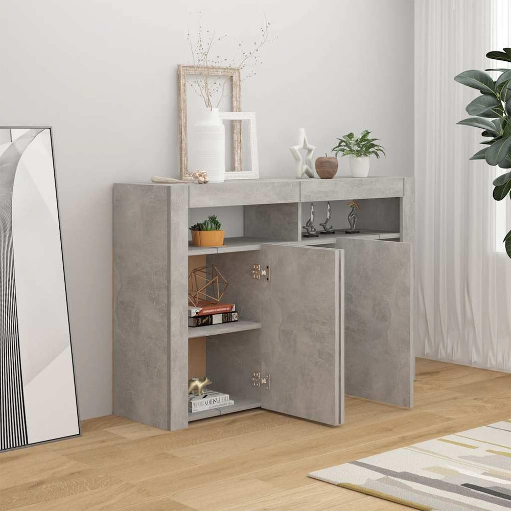vidaXL Buffet avec Lumières LED, Meuble de Rangement, Armoire de Rangement, Organisateur de Salon Salle de Séjour Intérieur, Gris Béton