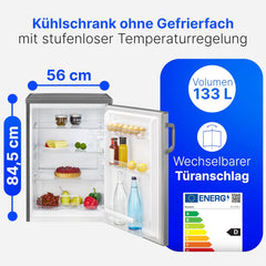 Bomann Réfrigérateur 133L inox VS2195-1-inox, Capacité nette : 133 litres, Éclairage intérieur à DEL, Contrôle de la température en continu, 3 clayettes en verre