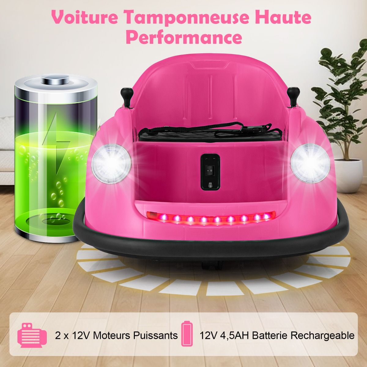 Auto-tamponneuse Electrique 12V pour Enfants Alimentée par Batterie Télécommande Lumières LED Musique pour les 2-5 Ans Rose/Rouge/Bleu -