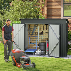 Abri de Jardin Extérieur Abri à Outils de Jardin avec 2 Portes Design Incliné Aérations Cadre en Métal Galvanisé 235x117x185cm Gris Foncé -