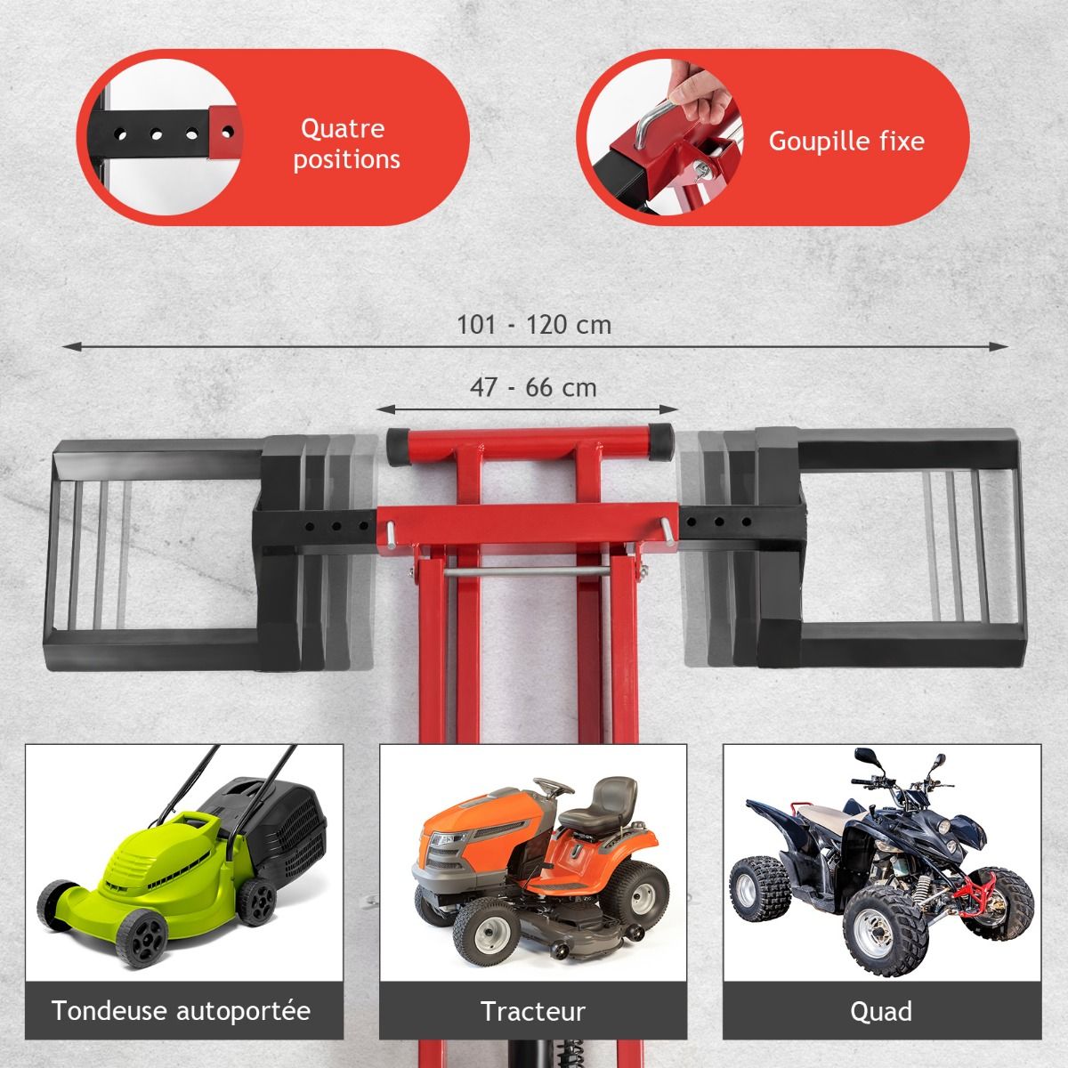 Cric de Levage pour Tondeuse à Gazon pour Tracteurs et Tondeuses à Gazon Autoportées à Rayon de Braquage Nul Capacité de 227 Kg -