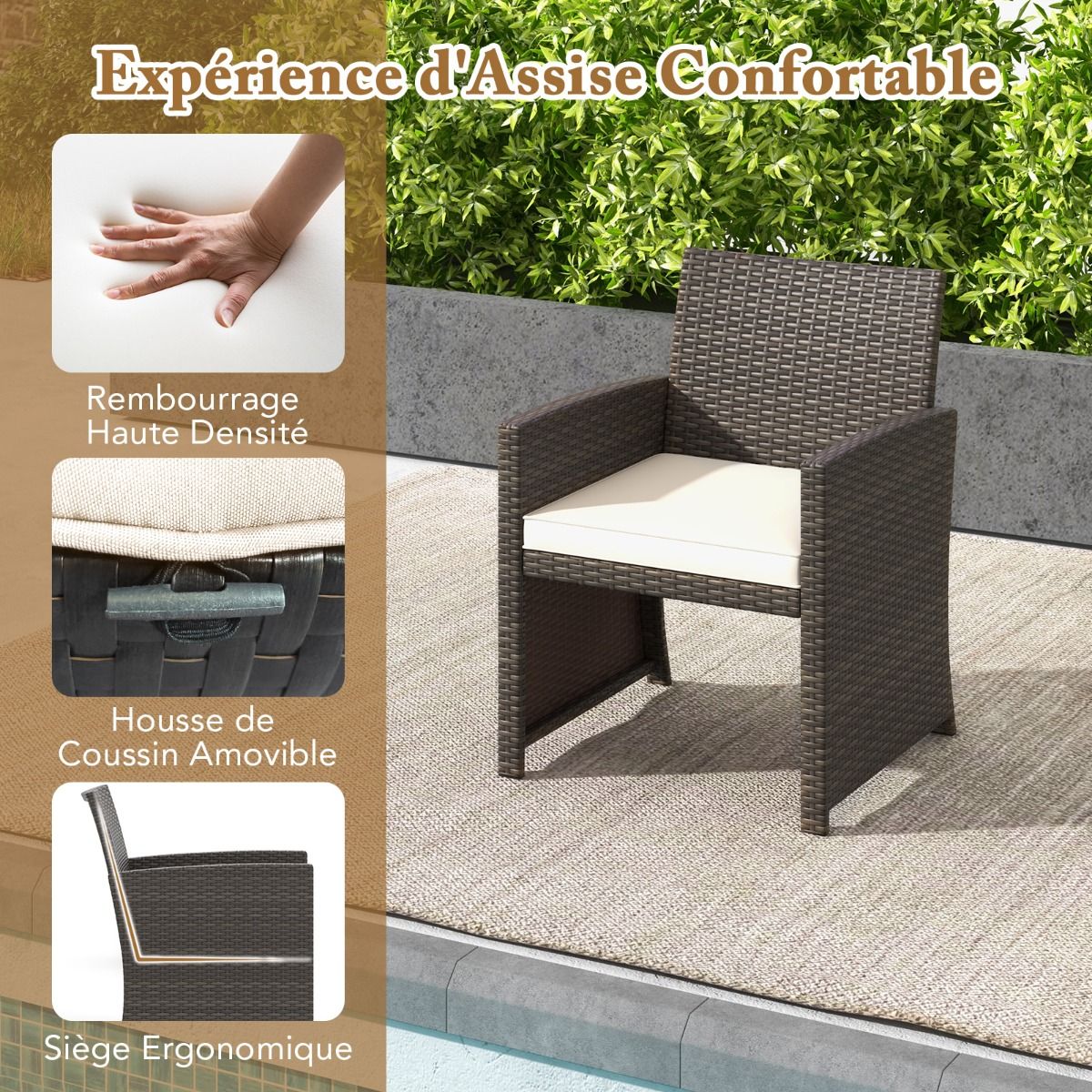 Ensemble Meuble de Salon 5PCS Salon de Jardin en Rotin PE avec Coussin pour Balcon Piscine Terrasse Gris/Blanc -