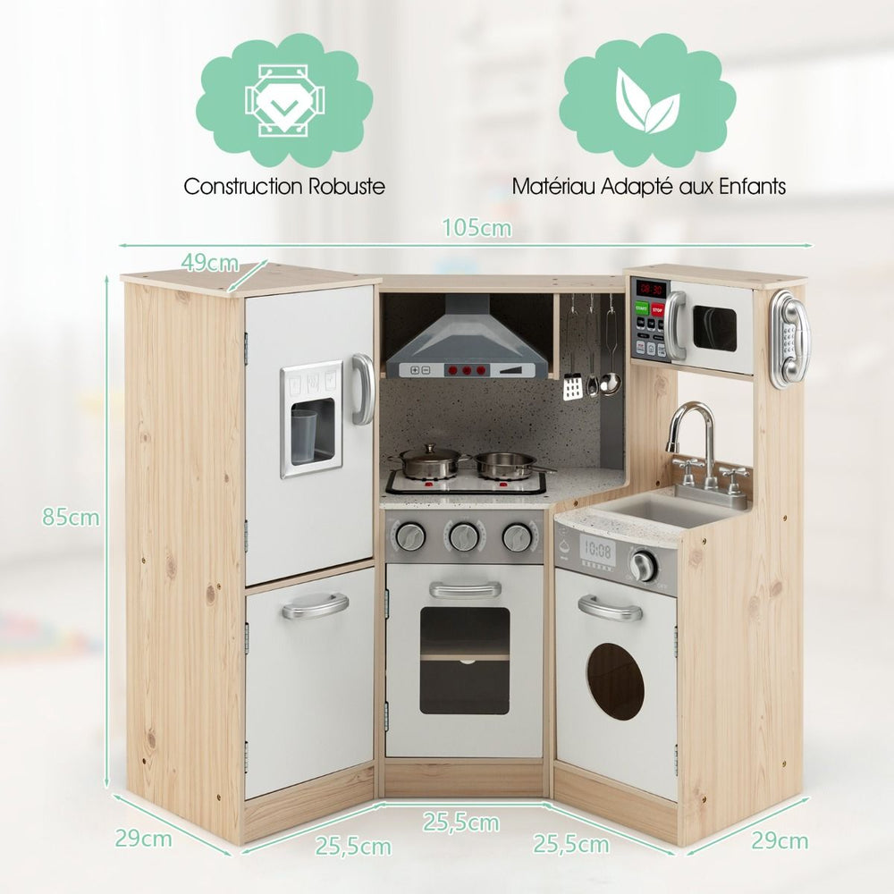 Cuisine Enfants en Bois XXL Angle 105 x 49 x 85 cm ( L x l x H ) Cuisine Complet avec Four Lave Linge 3 An+ -