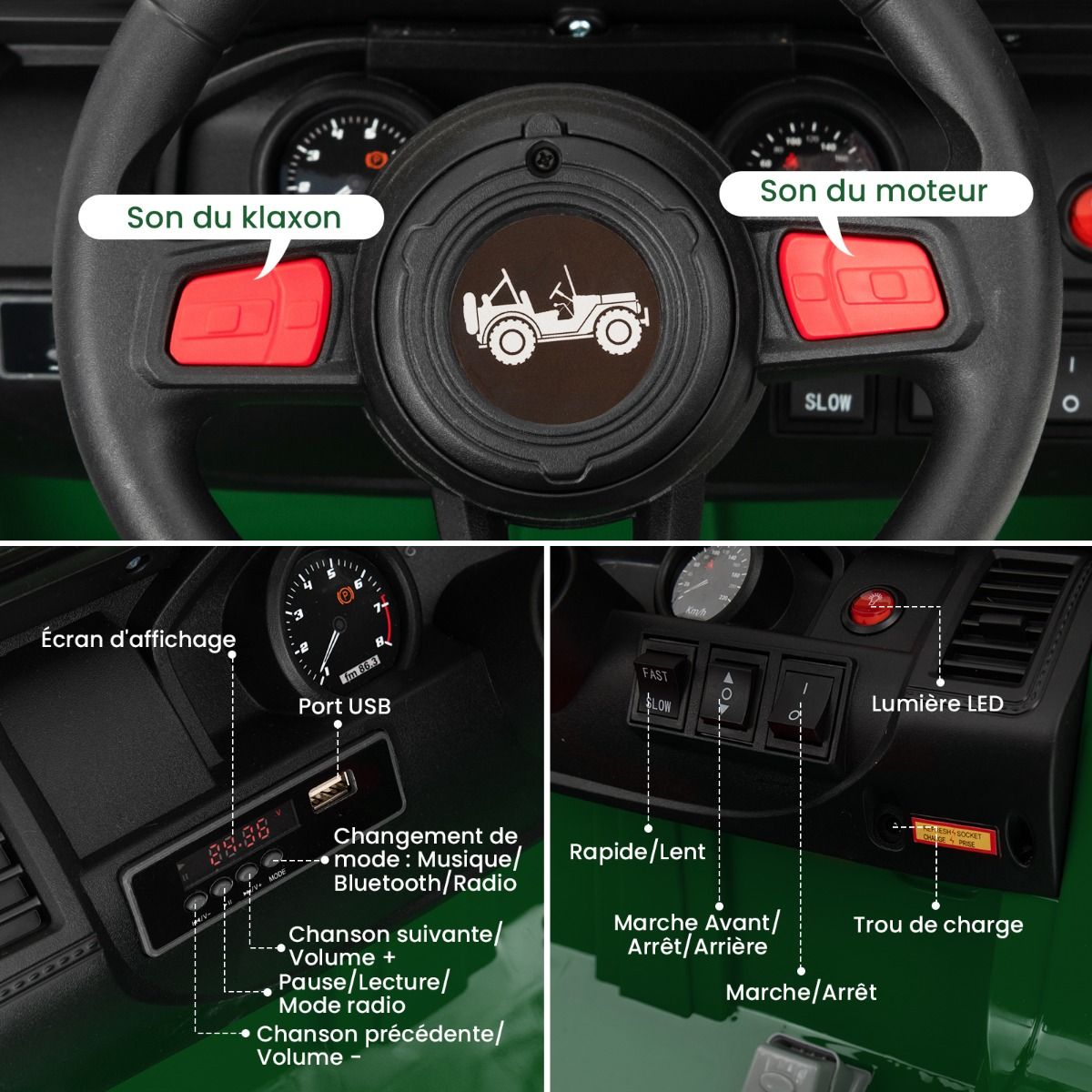 24V Voiture lectrique 2 Places Enfants avec Tlcommande 2,4G Musique LED Dmarrage Lent 2 Vitesses Charge 35kg pour 3-8 Ans+ Rouge/Rose/Vert -