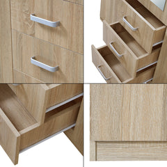 Armoire de chambre garde-robe moderne meuble de rangement intemporel 5 tagres 3 tiroirs + miroir MDF 176 x 120 x 52 cm effet ch锚ne sonoma 03_0006369