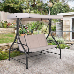 Balancelle d'Extérieur Convertible Jardin Porche Avec Sièges à Coussins Auvent Réglable et Cadre en Métal Enduit Hamac 3 Places Beige -