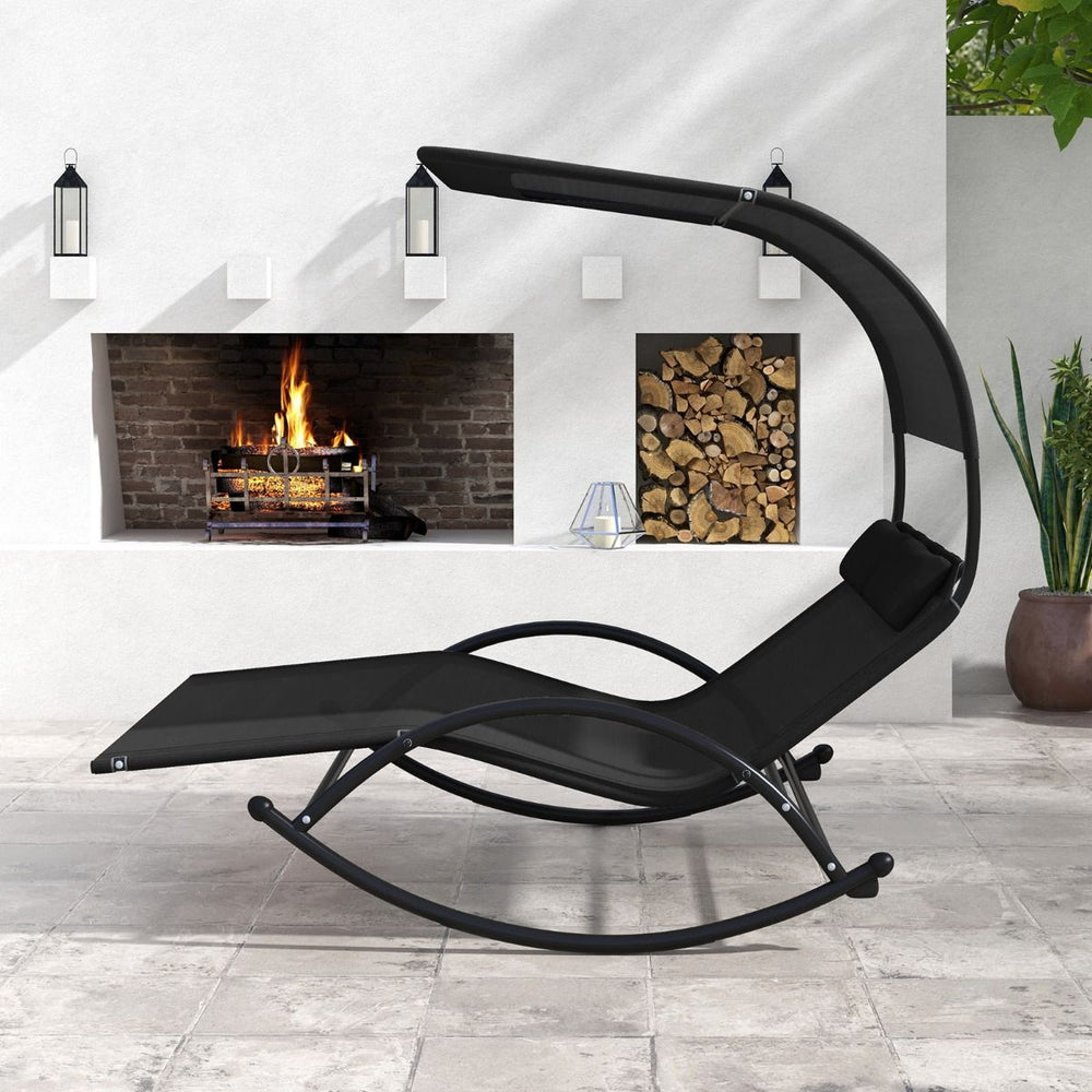 Chaise Longue Double Chaise  Bascule pour 2 Personnes 2 Appui-T锚tes Amovibles Cadre en Mtal Robuste Lit de Repos Ergonomique 2 Places Gris/Noir/Beige -