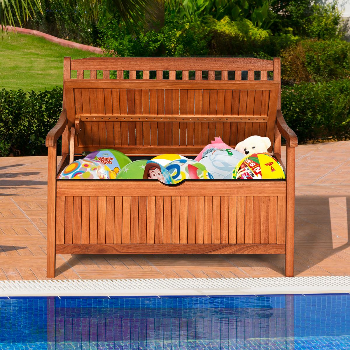 Banc de Jardin 2 Places 107 x 59 x 90 CM en Bois d'Acacia avec Compartiment de Rangement pour Jardin Terrasse Balcon -