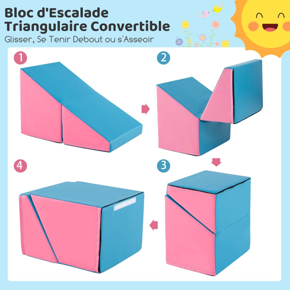 6 Blocs d’Escalade en Mousse Jeu d’Escalade pour Tout-Petits Jeu d’Activité d’Escalade Coloré Tunnel Escaliers et Rampe pour 12+ Mois Coloré/Bleu/Violet -