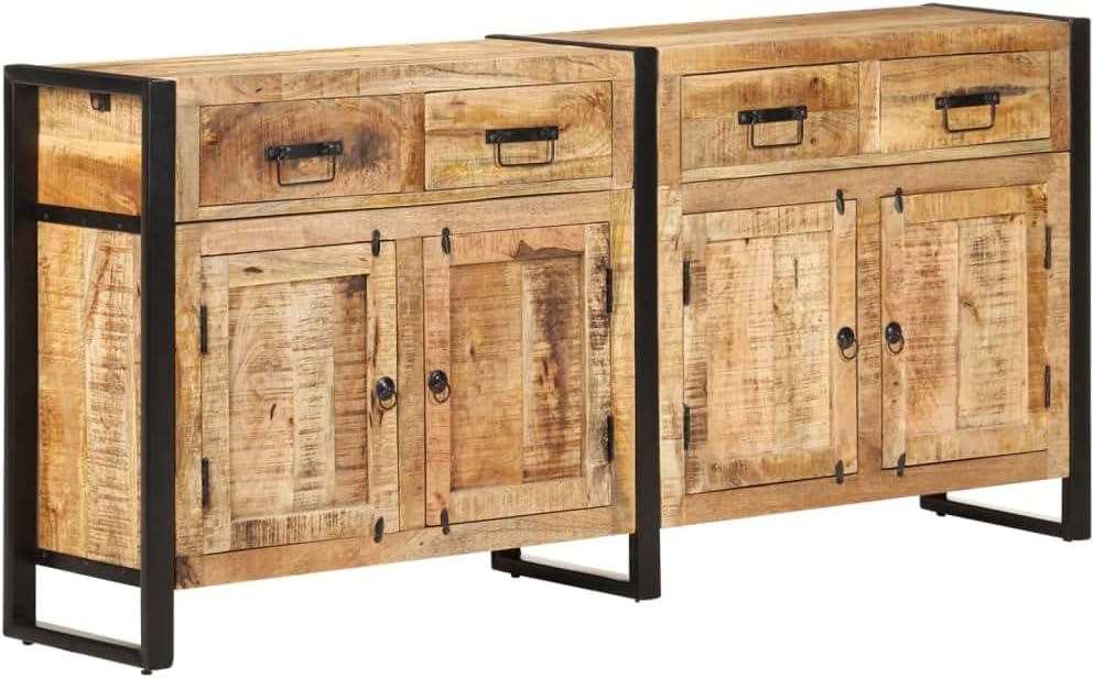 vidaXL Buffet Meuble de Rangement Armoire de Rangement avec 4 Tiroirs et 2 Compartiments Maison Intérieur 172x35x80 cm Bois de Manguier Massif