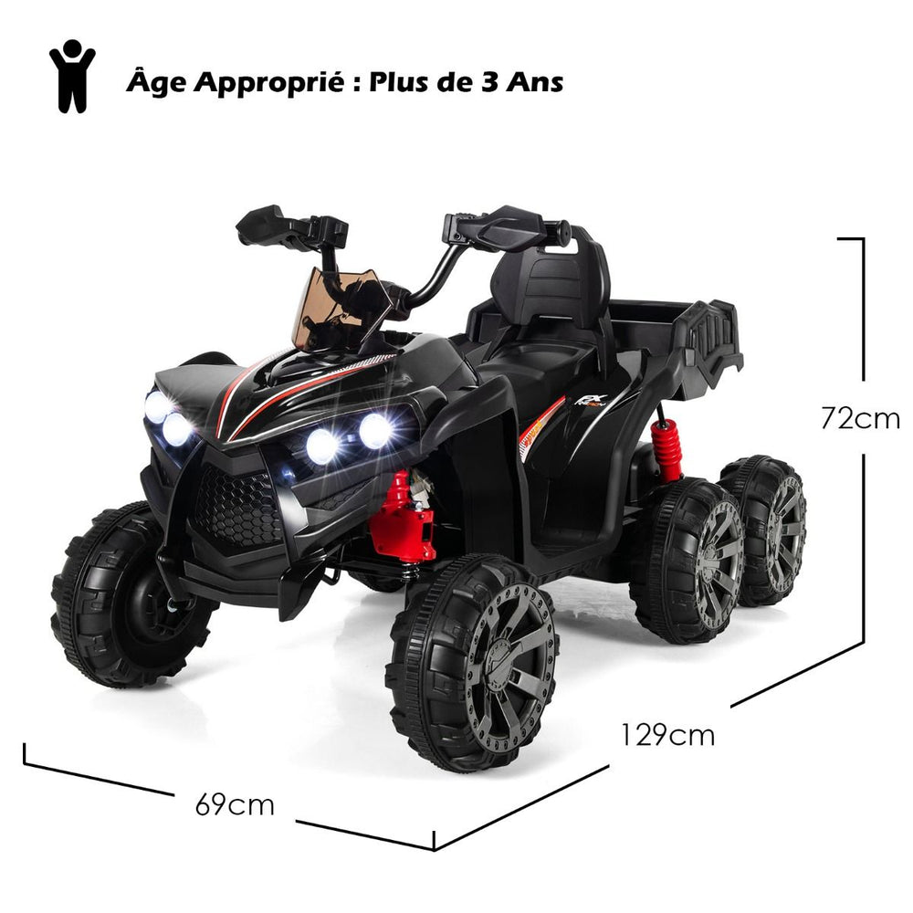 12V Quad Electrique Enfants avec Lumires LED et Musique Vhicule Electrique Enfants avec Dmarrage Lent Charge 30kg 129 x 69 x 72 cm Noir/Rouge -
