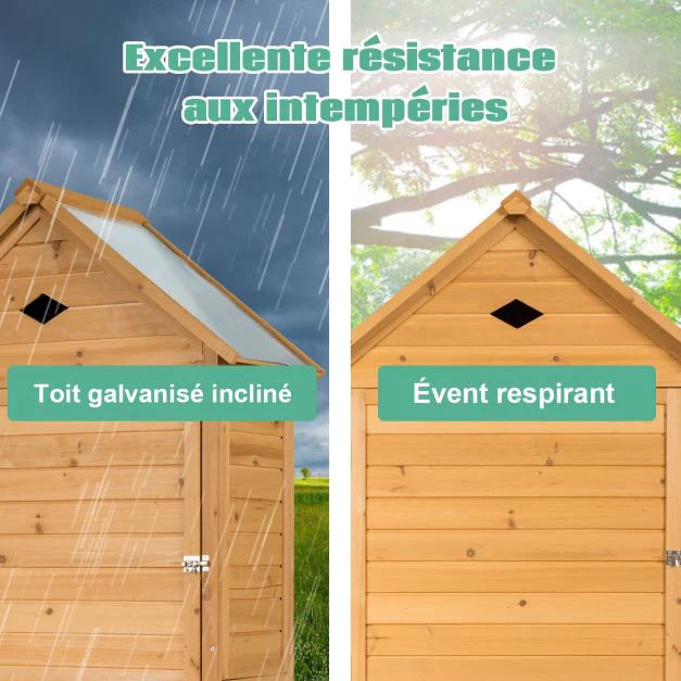 Abri de jardin extrieur  5 etagres cabane verrouillable en bois de sapin toit en tle galvanise 20_0005485 -