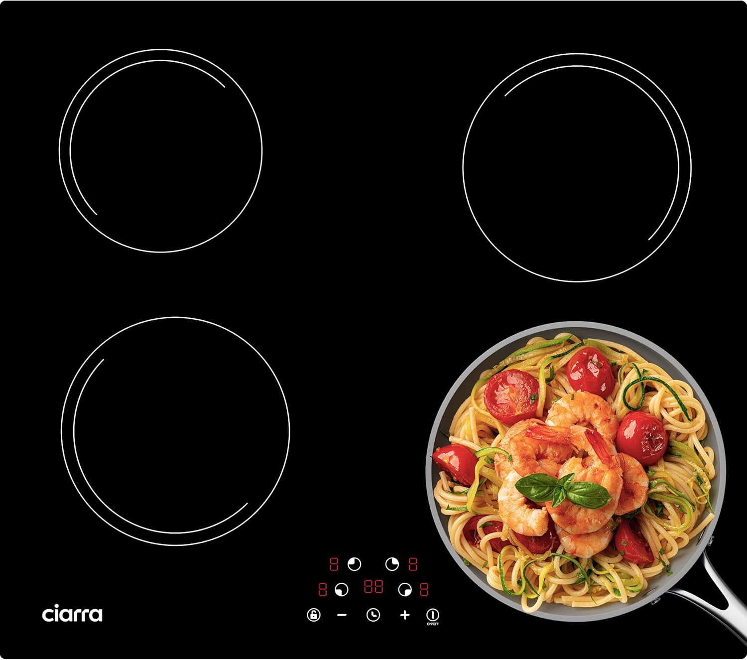 Ciarra Plaque de Cuisson à Induction - 4 Foyers - 6000W - Table de Cuisson Encastrable - Commande Tactile - 9 Niveaux - CABBIH4-E