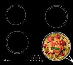 Ciarra Plaque de Cuisson à Induction - 4 Foyers - 6000W - Table de Cuisson Encastrable - Commande Tactile - 9 Niveaux - CABBIH4-E
